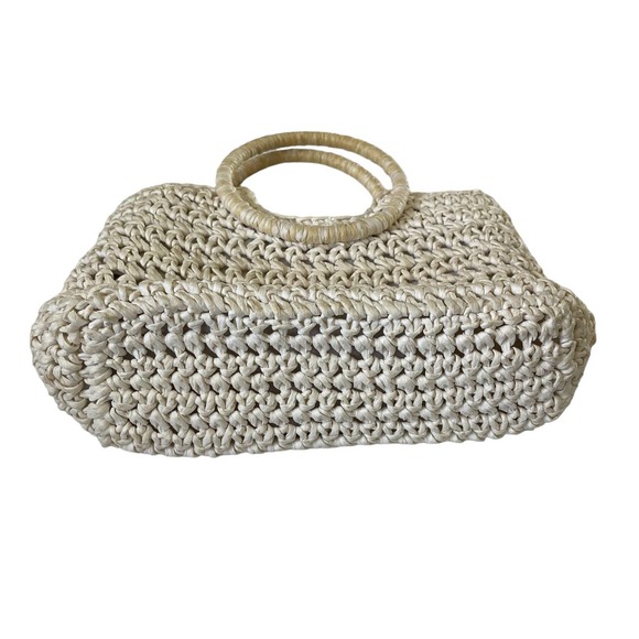 Cappelli Cream Circle Handle Boho Indie Straw Paper Bag - Picture 3 of 6